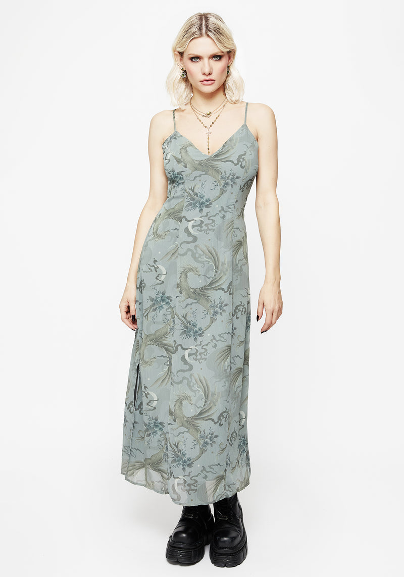 Sapphira Dragon Print Chiffon Midaxi Slip Dress Sapphira Dragon Print Chiffon Midaxi Slip Dress