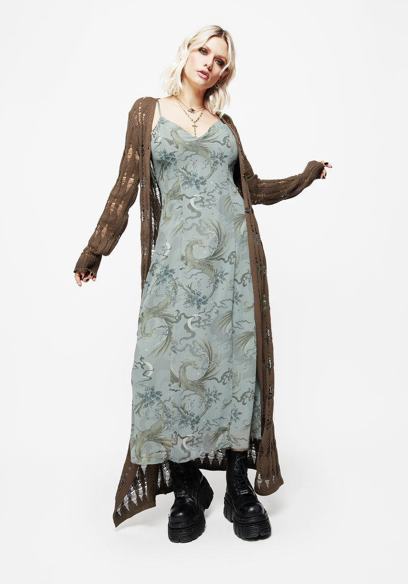 Sapphira Dragon Print Chiffon Midaxi Slip Dress | Disturbia - Shop Women's Gothic, Alternative & Dark Romantic Fashion, Accessories & Homeware Sapphira Dragon Print Chiffon Midaxi Slip Dress | Disturbia - Shop Women's Gothic, Alternative & Dark Romantic Fashion, Accessories & Homeware