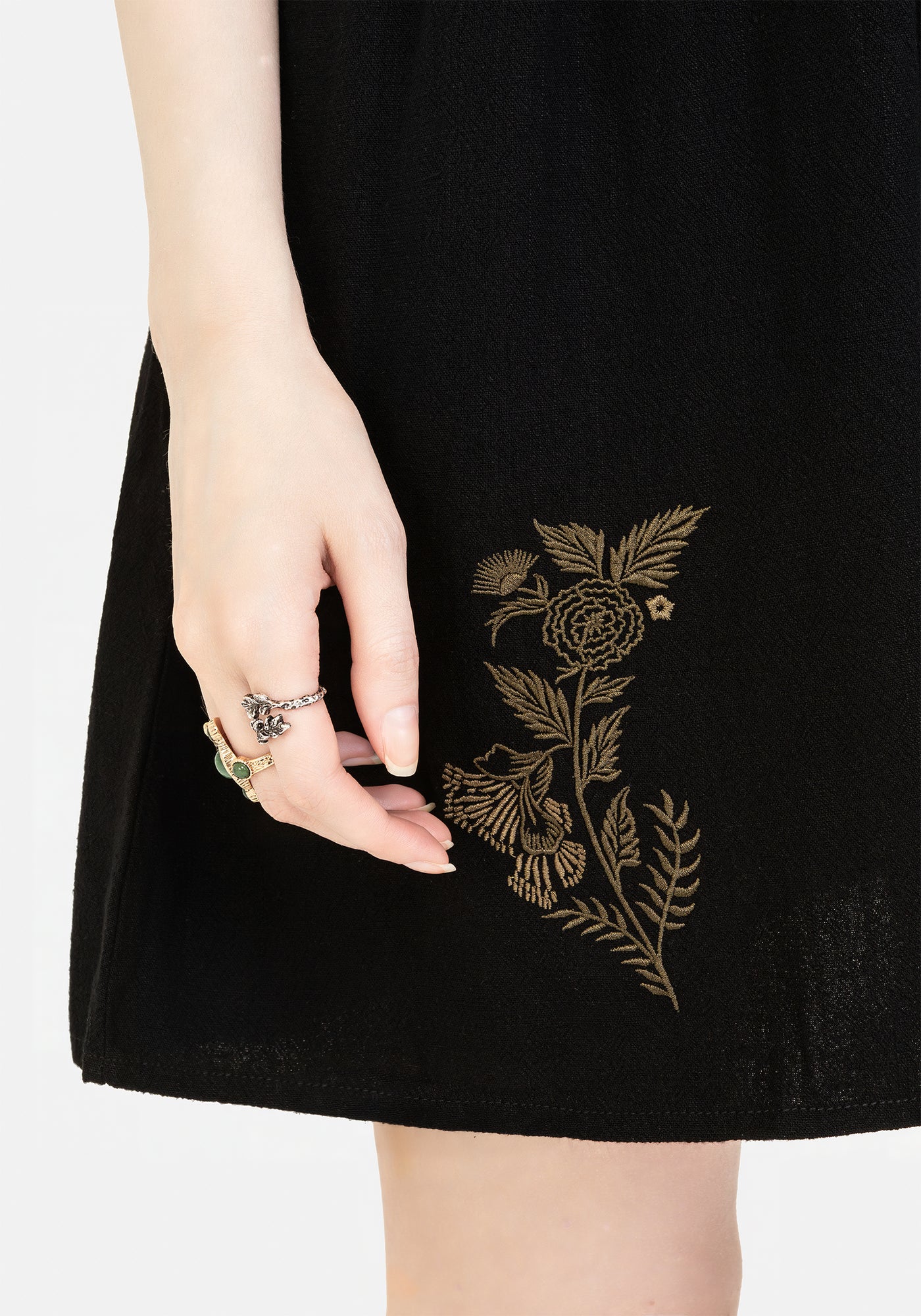 Foliate Linen-Blend Embroidered Button Up Mini Dress - Black | Disturbia - Shop Women's Gothic, Alternative & Dark Romantic Fashion, Accessories & Homeware Foliate Linen-Blend Embroidered Button Up Mini Dress - Black | Disturbia - Shop Women's Gothic, Alternative & Dark Romantic Fashion, Accessories & Homeware