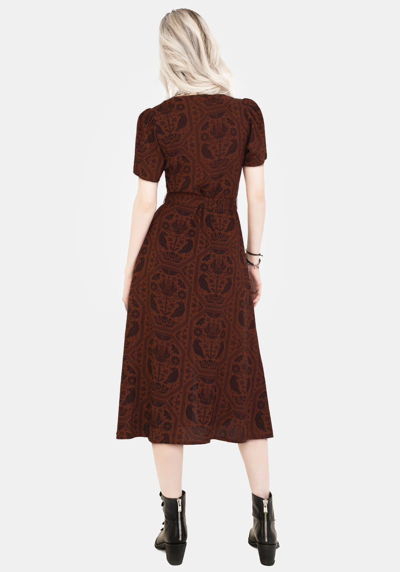 Raven Ress Annabel Raven Print Button Up Midi Dress - Rust | Disturbia - Shop ...