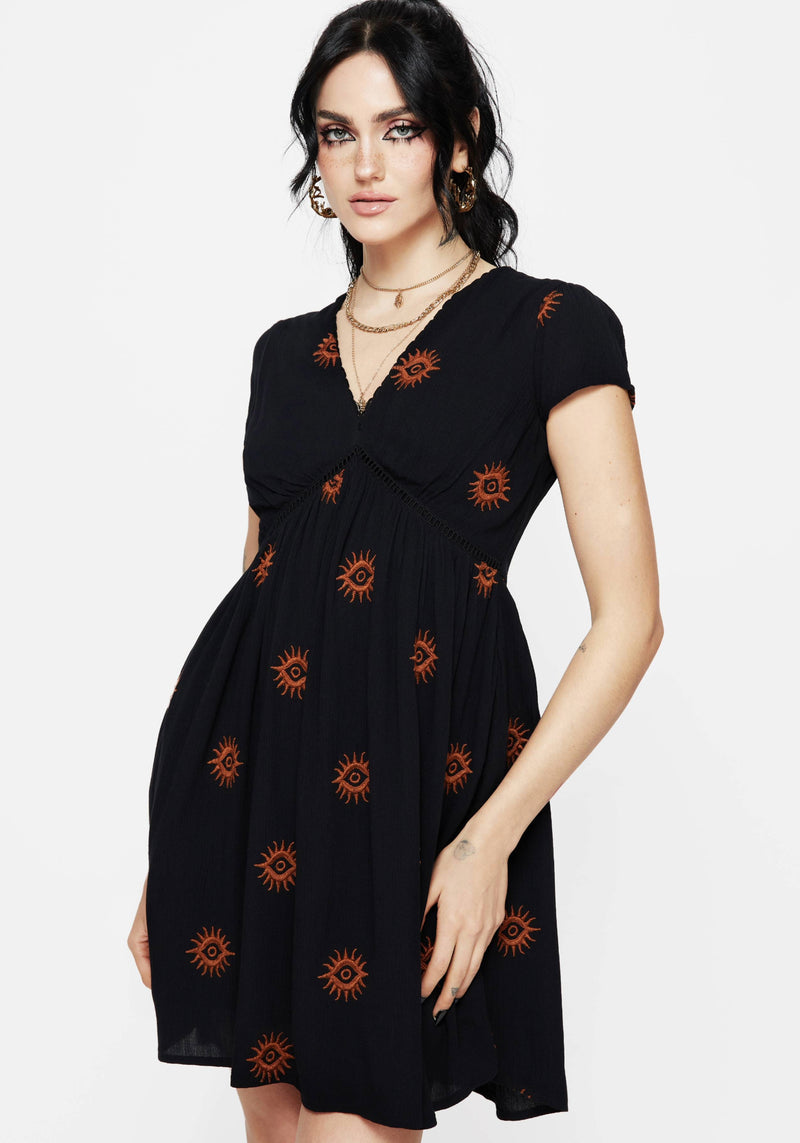 Solstice Embroidered Smock Mini Dress | Disturbia - Shop Women's Gothic, Alternative & Dark Romantic Fashion, Accessories & Homeware Solstice Embroidered Smock Mini Dress | Disturbia - Shop Women's Gothic, Alternative & Dark Romantic Fashion, Accessories & Homeware