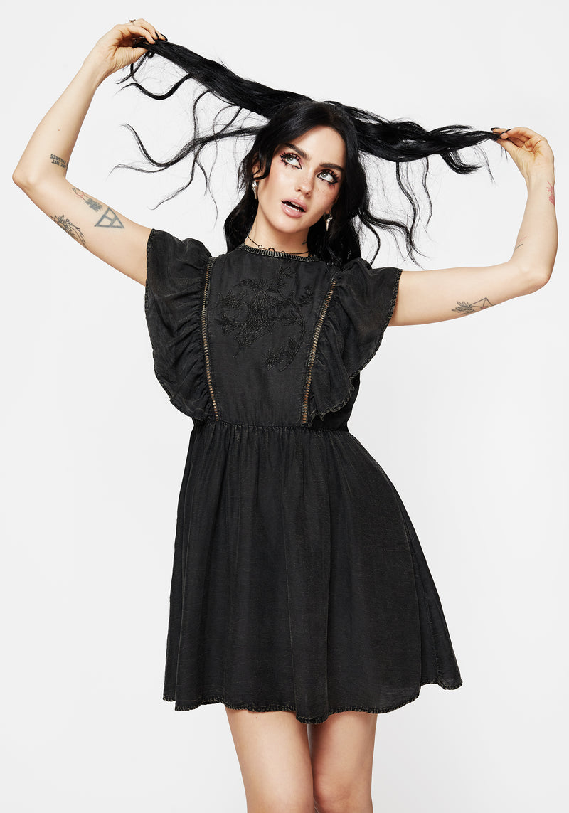 Eartha Cotton Embroidered Frill Detail Mini Dress