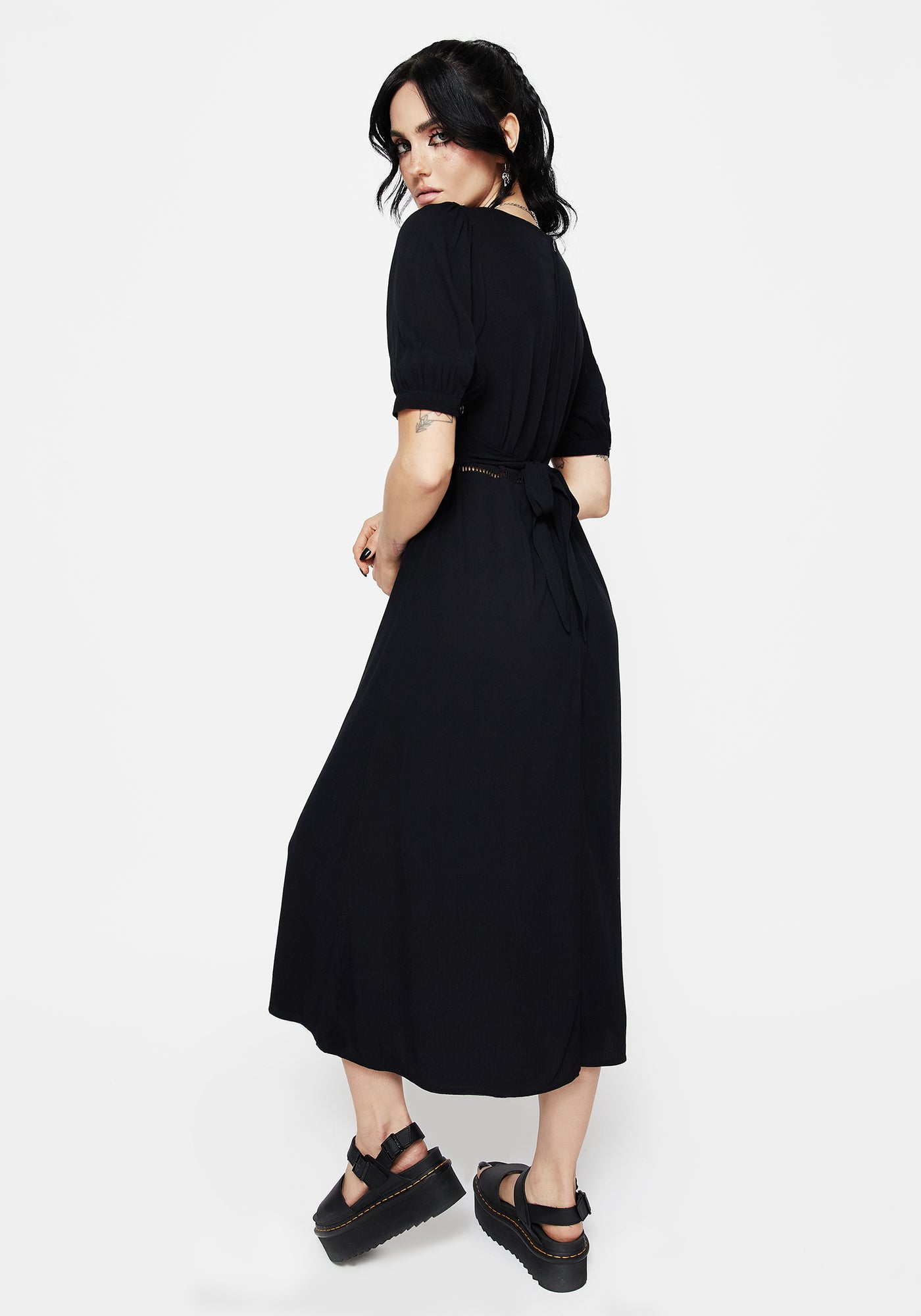 Blessing Puff Sleeve Tie Back Midi Dress | Disturbia - Shop Women's Gothic,  Alternative & Dark Romantic Fashion, Accessories & Homeware