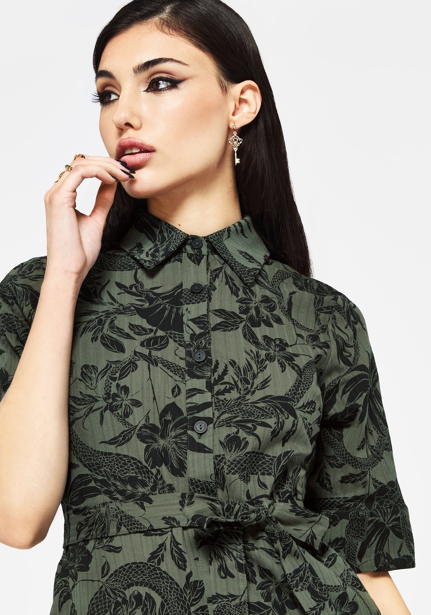 Bashe Cotton Midaxi Shirt Dress - Green | Disturbia - Shop Women's Gothic, Alternative & Dark Romantic Fashion, Accessories & Homeware Bashe Cotton Midaxi Shirt Dress - Green | Disturbia - Shop Women's Gothic, Alternative & Dark Romantic Fashion, Accessories & Homeware