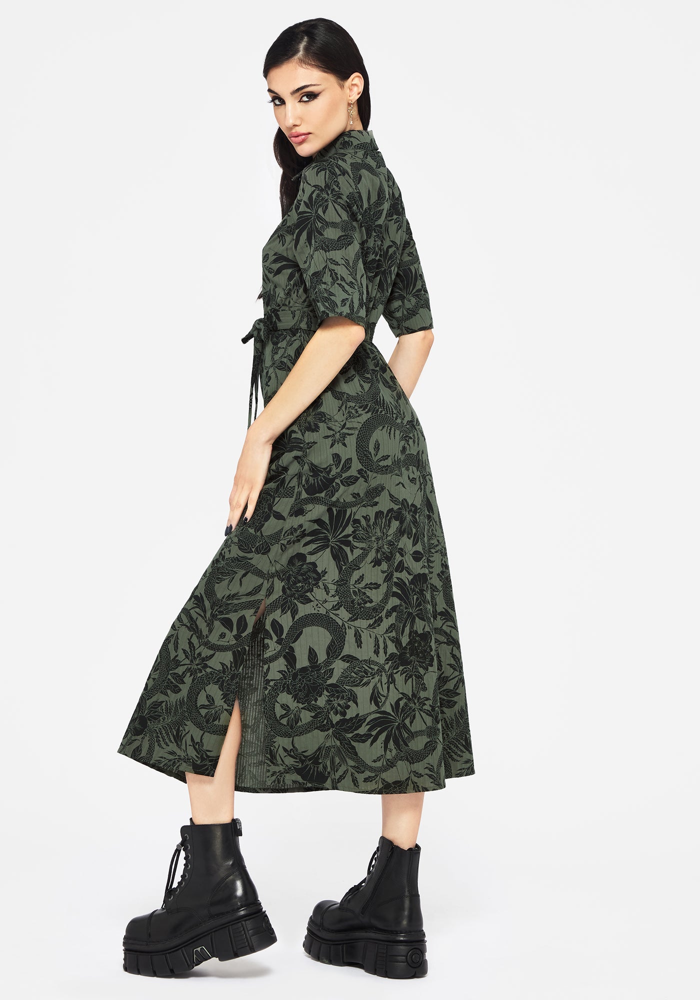 green shirt dress Bashe Cotton Midaxi Shirt Dress - Green | Disturbia