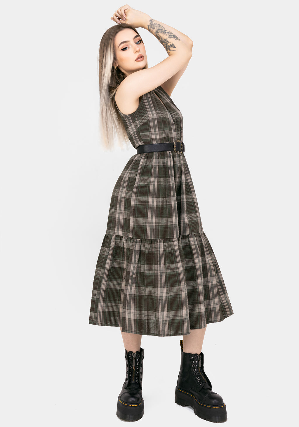 Clara Cotton Check Sleeveless Tiered Smock Midi Dress | Disturbia - Shop Women's Gothic, Alternative & Dark Romantic Fashion, Accessories & Homeware Clara Cotton Check Sleeveless Tiered Smock Midi Dress | Disturbia - Shop Women's Gothic, Alternative & Dark Romantic Fashion, Accessories & Homeware