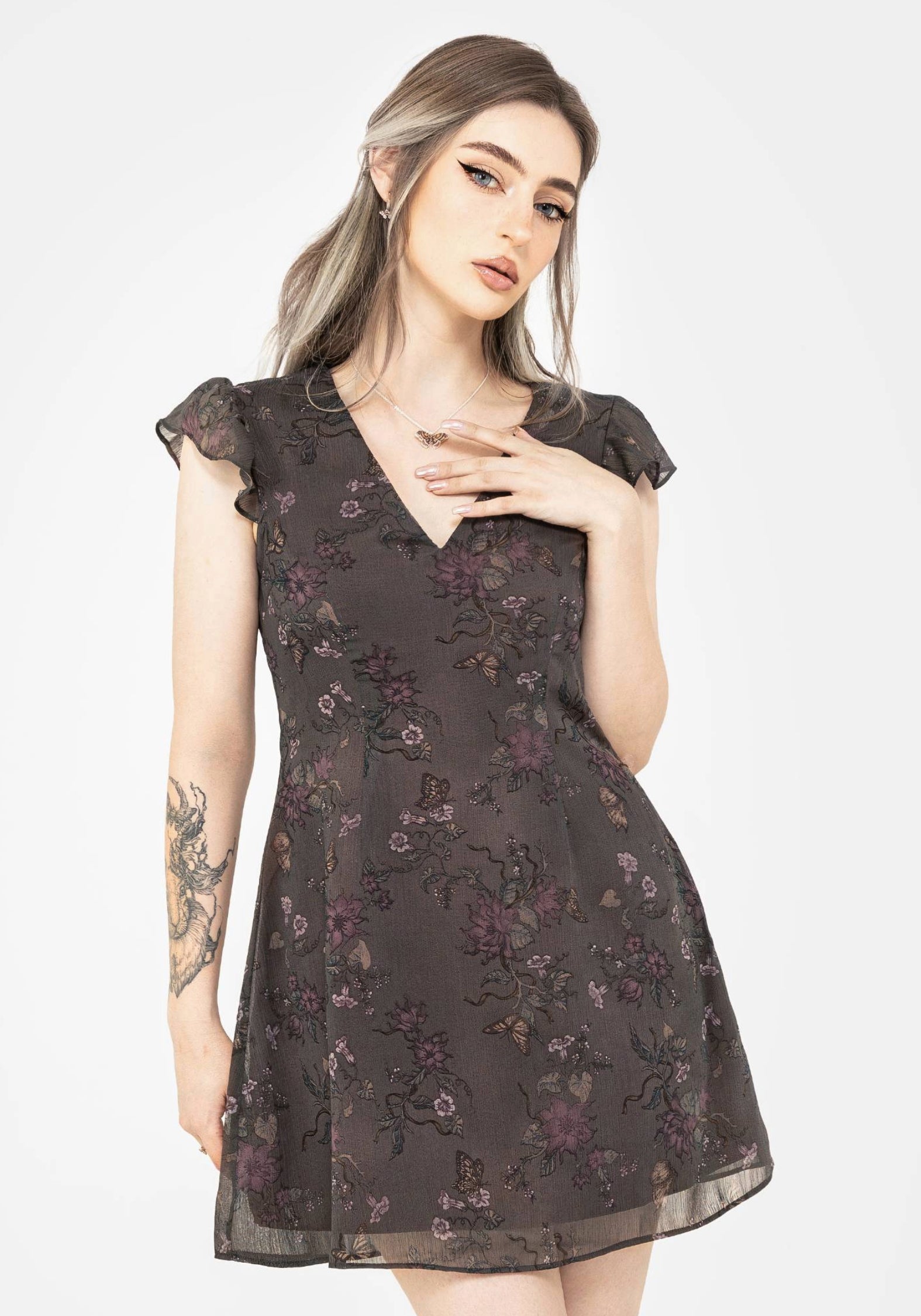 Arnora Chiffon Ruffle Detail Mini Dress | Disturbia