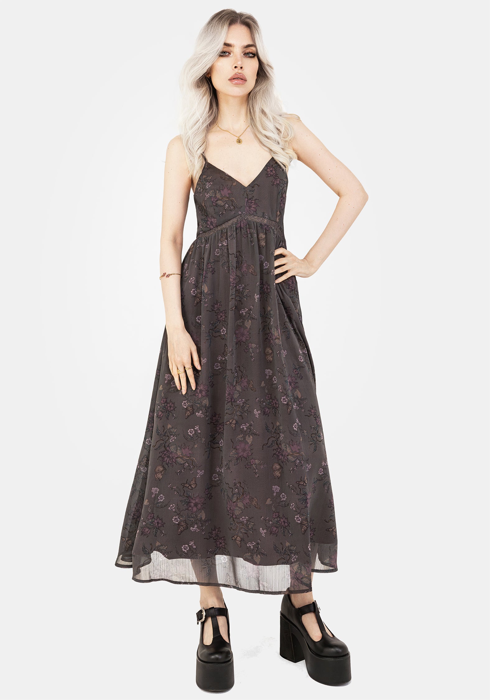 Arnora Chiffon Lace Insert Cami Midaxi Dress
