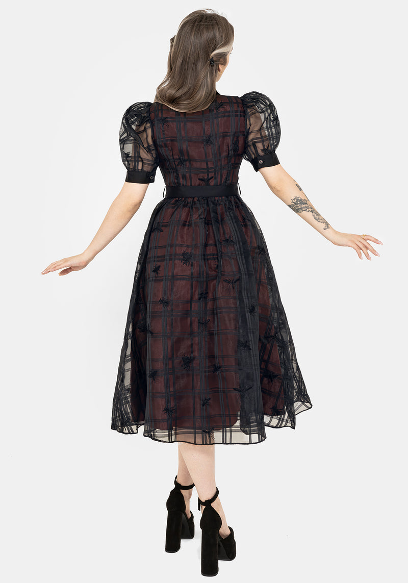 Sedona Organza Check Embroidered Puff Sleeve Midi Shirt Dress | Disturbia - Shop Women's Gothic, Alternative & Dark Romantic Fashion, Accessories & Homeware Sedona Organza Check Embroidered Puff Sleeve Midi Shirt Dress | Disturbia - Shop Women's Gothic, Alternative & Dark Romantic Fashion, Accessories & Homeware