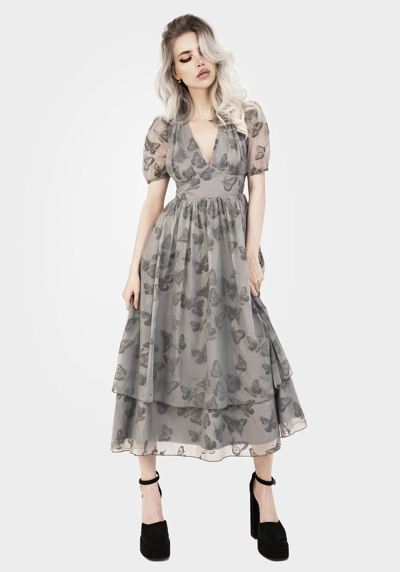 Vanessa Butterfly Print Organza Puff Sleeve Midaxi Dress | Disturbia - Shop Women's Gothic, Alternative & Dark Romantic Fashion, Accessories & Homeware Vanessa Butterfly Print Organza Puff Sleeve Midaxi Dress | Disturbia - Shop Women's Gothic, Alternative & Dark Romantic Fashion, Accessories & Homeware