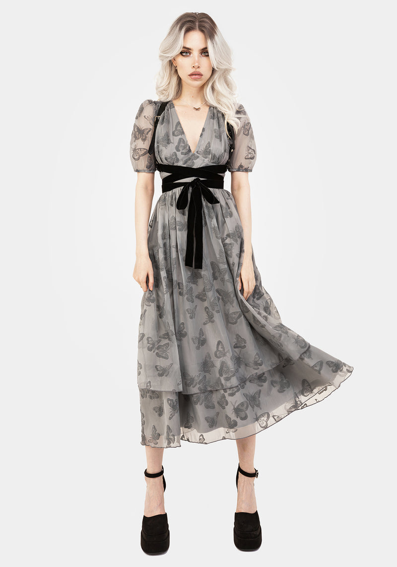 Vanessa Butterfly Print Organza Puff Sleeve Midaxi Dress | Disturbia - Shop Women's Gothic, Alternative & Dark Romantic Fashion, Accessories & Homeware Vanessa Butterfly Print Organza Puff Sleeve Midaxi Dress | Disturbia - Shop Women's Gothic, Alternative & Dark Romantic Fashion, Accessories & Homeware