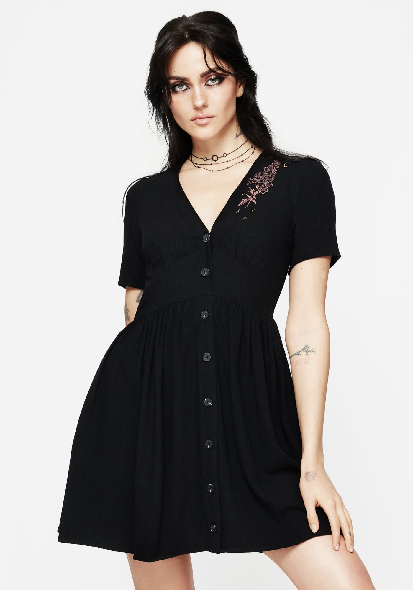 Foxglove V Neck Mini Dress | Disturbia - Shop Women's Gothic, Alternative & Dark Romantic Fashion, Accessories & Homeware Foxglove V Neck Mini Dress | Disturbia - Shop Women's Gothic, Alternative & Dark Romantic Fashion, Accessories & Homeware