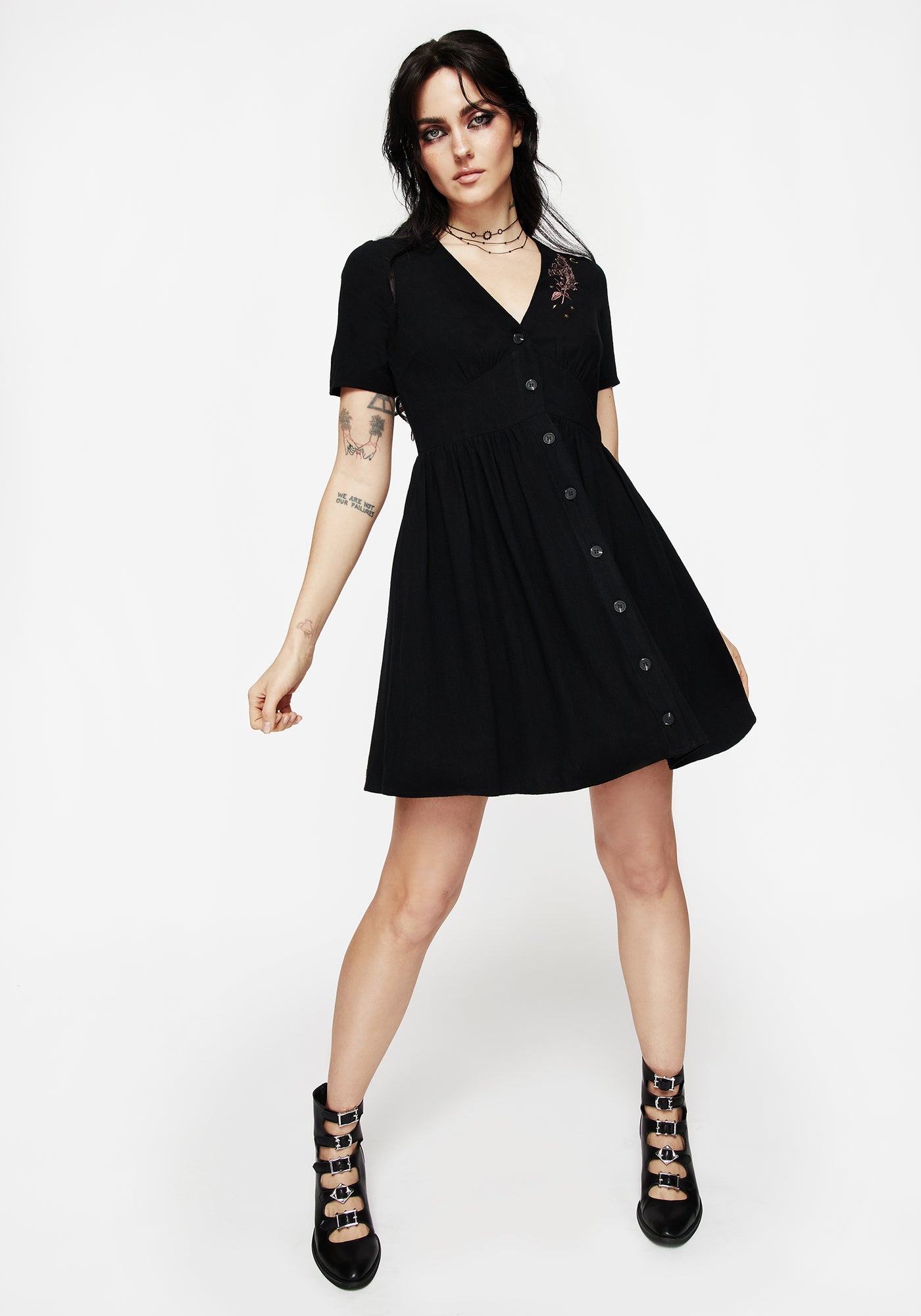 Foxglove V Neck Mini Dress | Disturbia - Shop Women's Gothic