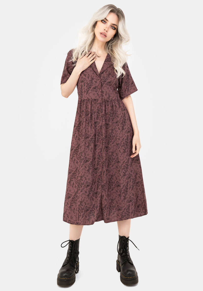 Roxana Moth Foxglove Button Down Midi Shirt Dress | Disturbia - Shop Women's Gothic, Alternative & Dark Romantic Fashion, Accessories & Homeware Roxana Moth Foxglove Button Down Midi Shirt Dress | Disturbia - Shop Women's Gothic, Alternative & Dark Romantic Fashion, Accessories & Homeware