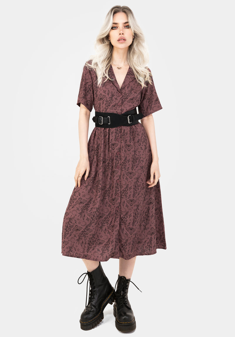 Roxana Moth Foxglove Button Down Midi Shirt Dress | Disturbia