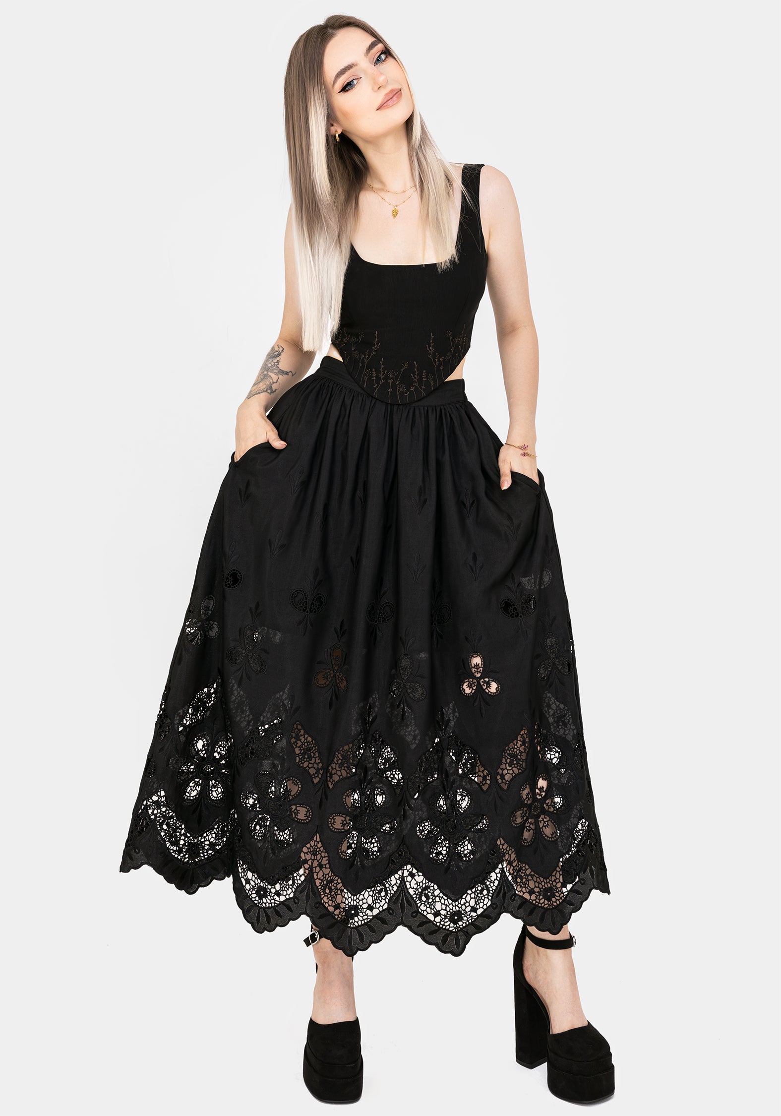 Maple Broderie Hem Maxi Skirt | Disturbia - Shop Women's Gothic