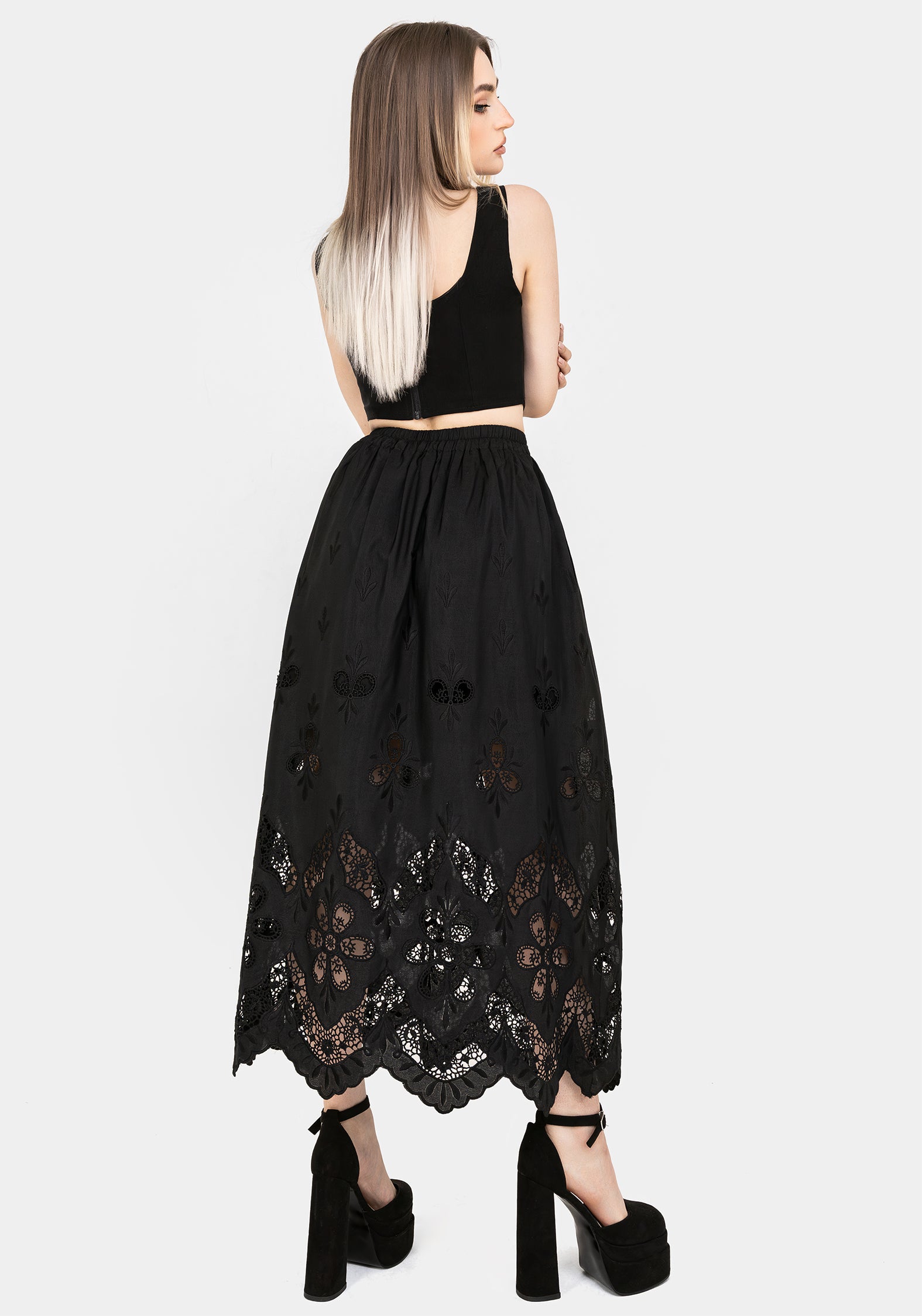 Maple Broderie Hem Maxi Skirt | Disturbia - Shop Women's Gothic