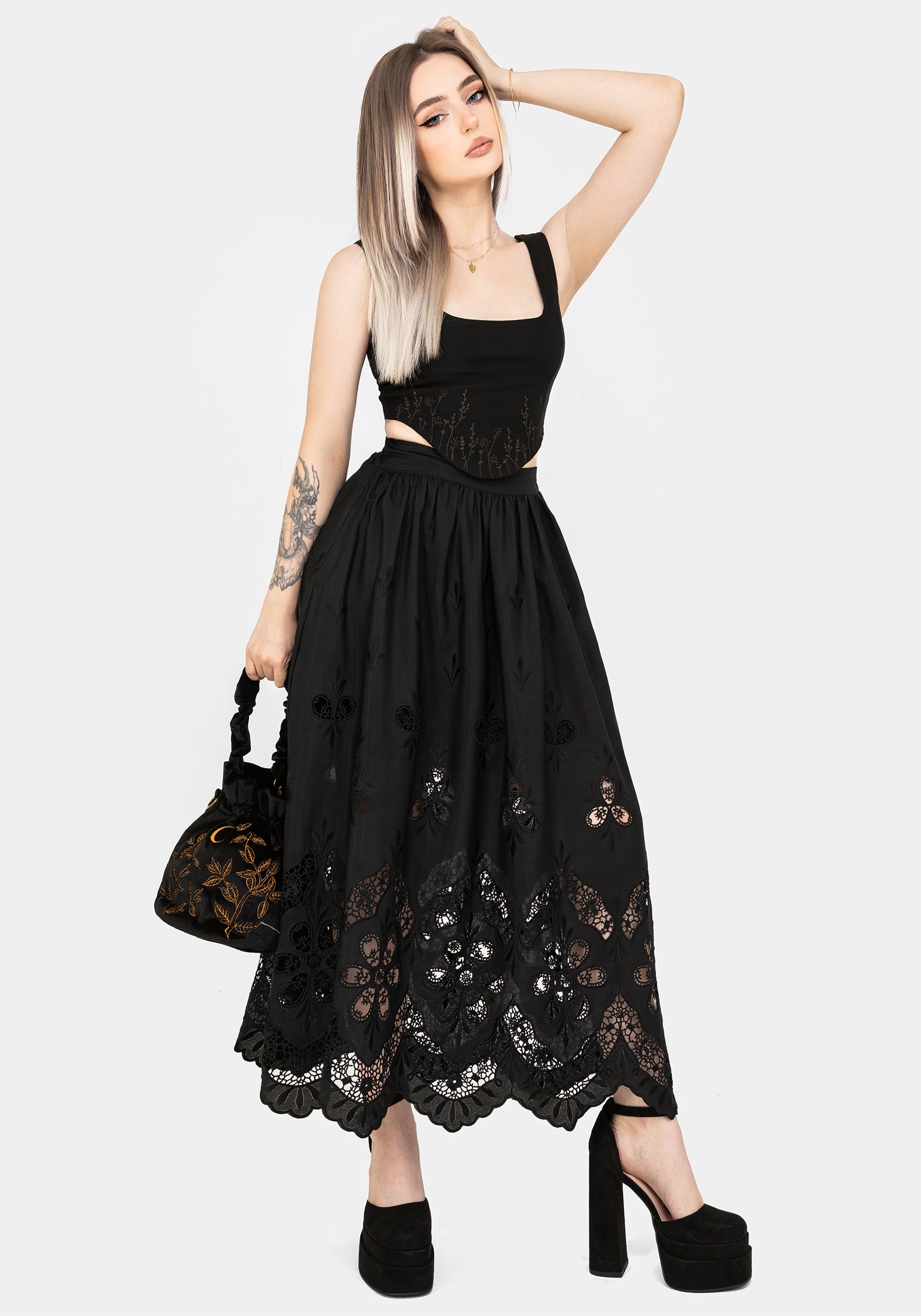 Maple Broderie Hem Maxi Skirt | Disturbia - Shop Women's Gothic