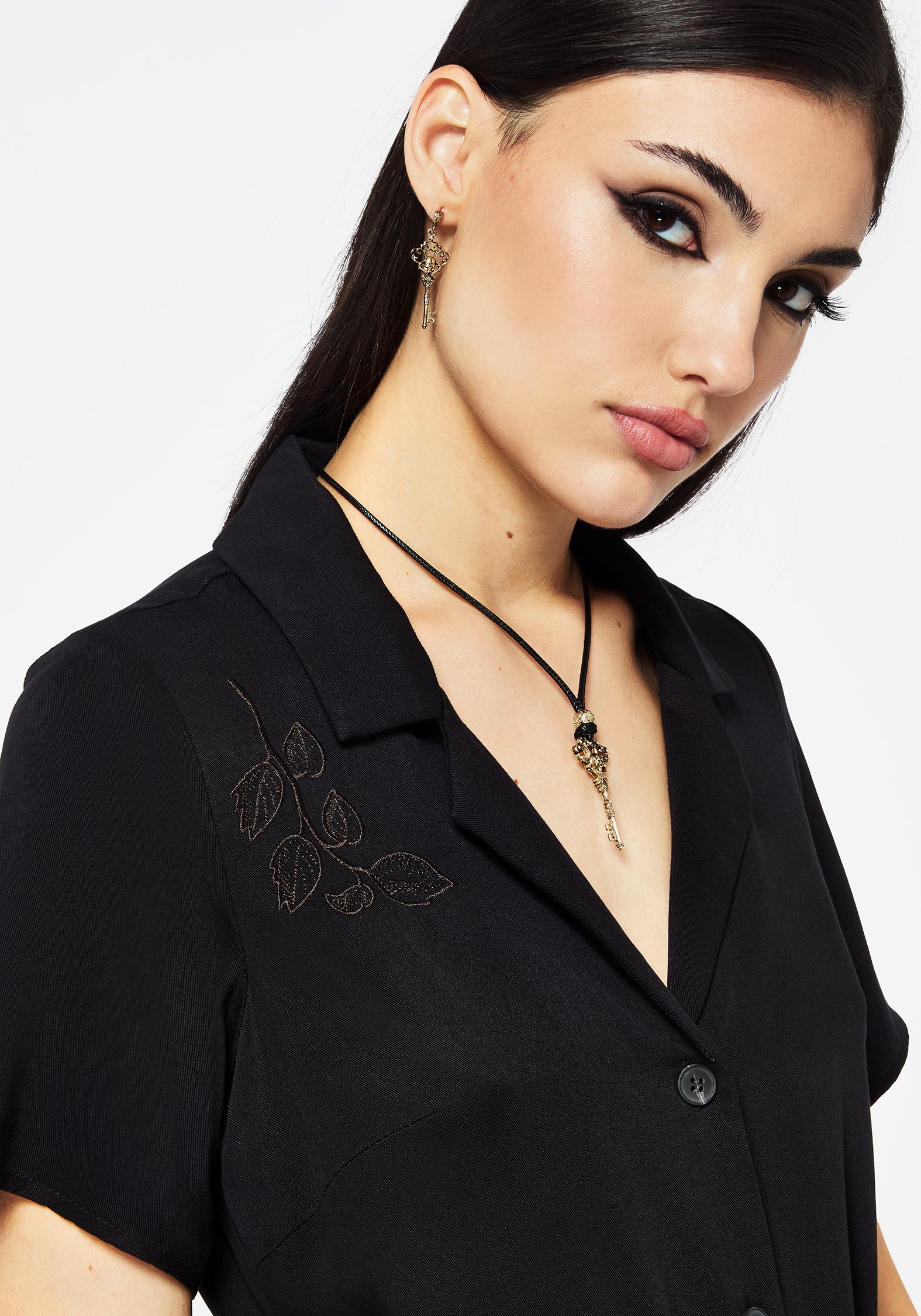 Fairfolk Floral Embroidery Tie Waist Button Down Midi Shirt Dress