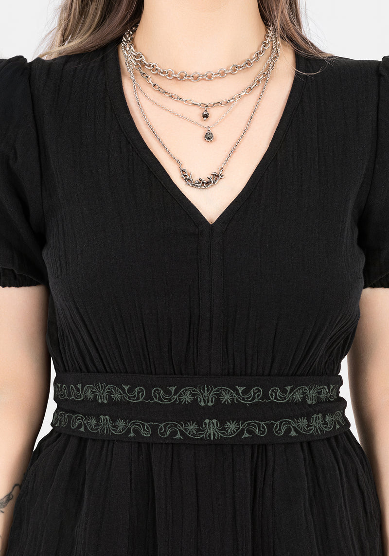Poultice Embroidered Cotton Midi Dress - Black | Disturbia - Shop Women's Gothic, Alternative & Dark Romantic Fashion, Accessories & Homeware Poultice Embroidered Cotton Midi Dress - Black | Disturbia - Shop Women's Gothic, Alternative & Dark Romantic Fashion, Accessories & Homeware