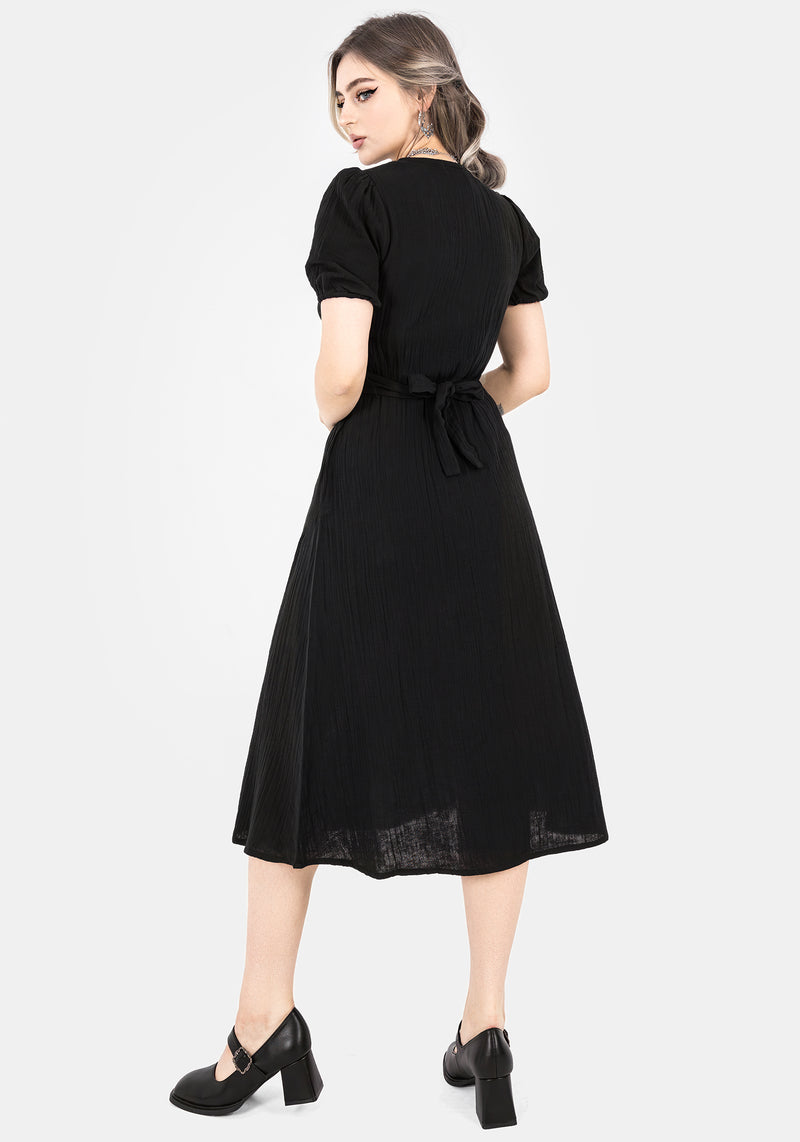 Poultice Embroidered Cotton Midi Dress - Black | Disturbia - Shop Women's Gothic, Alternative & Dark Romantic Fashion, Accessories & Homeware Poultice Embroidered Cotton Midi Dress - Black | Disturbia - Shop Women's Gothic, Alternative & Dark Romantic Fashion, Accessories & Homeware