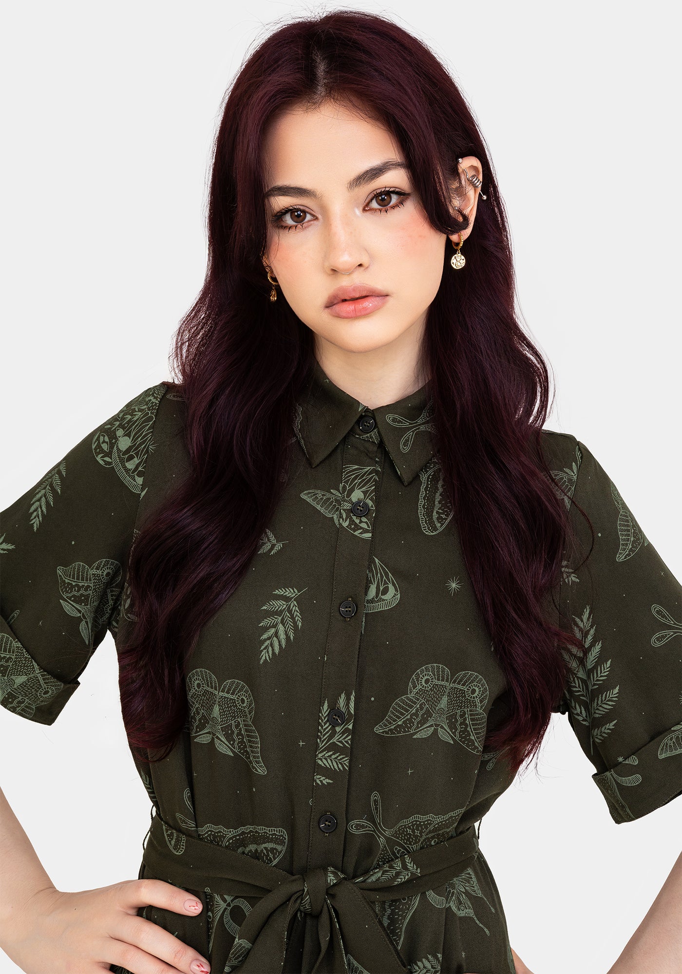 moth mini dress Callopistria Moth Print Mini Shirt Dress - Green | Disturbia