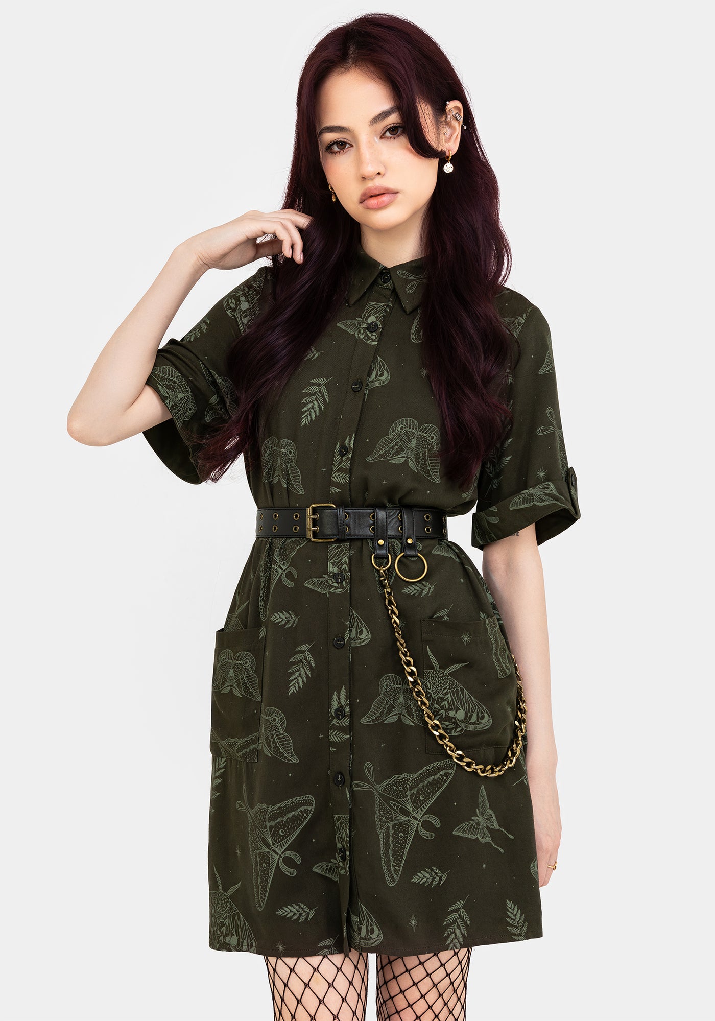 moth mini dress Callopistria Moth Print Mini Shirt Dress - Green | Disturbia