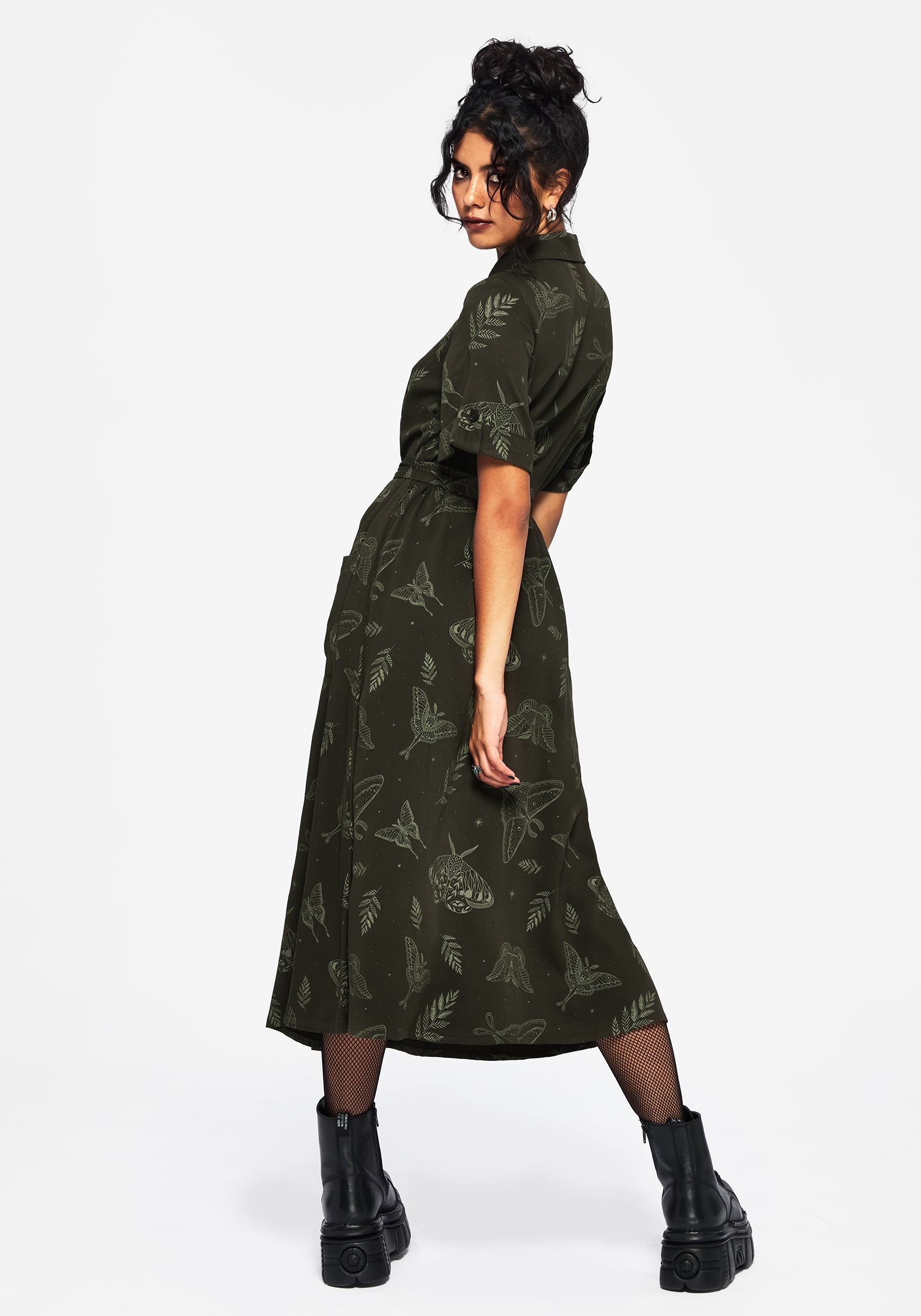 black and green shirt dress Oversized Drawstring Shirt Dress - Green Stripes