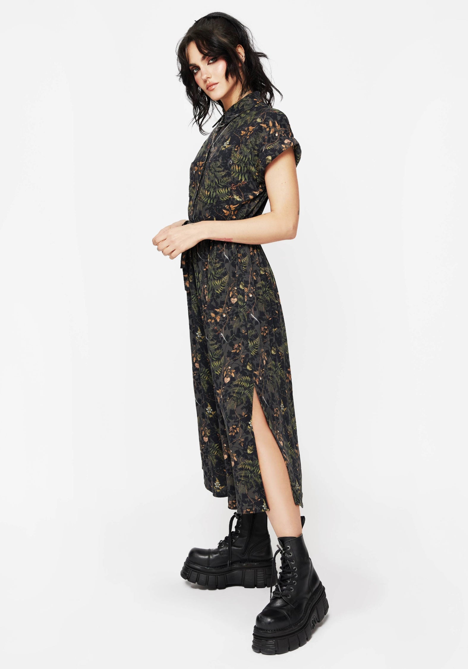 Wither Fern Print Midi Shirt Dress