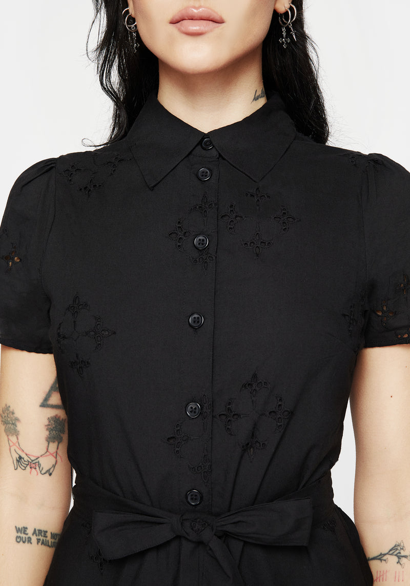 Crux Broderie Cotton Belted Mini Shirt Dress | Disturbia - Shop Women's Gothic, Alternative & Dark Romantic Fashion, Accessories & Homeware Crux Broderie Cotton Belted Mini Shirt Dress | Disturbia - Shop Women's Gothic, Alternative & Dark Romantic Fashion, Accessories & Homeware