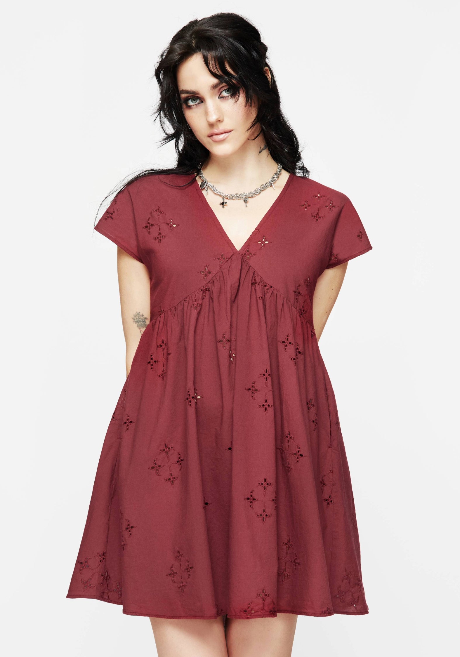 Crux Broderie Cotton Smock Mini Dress