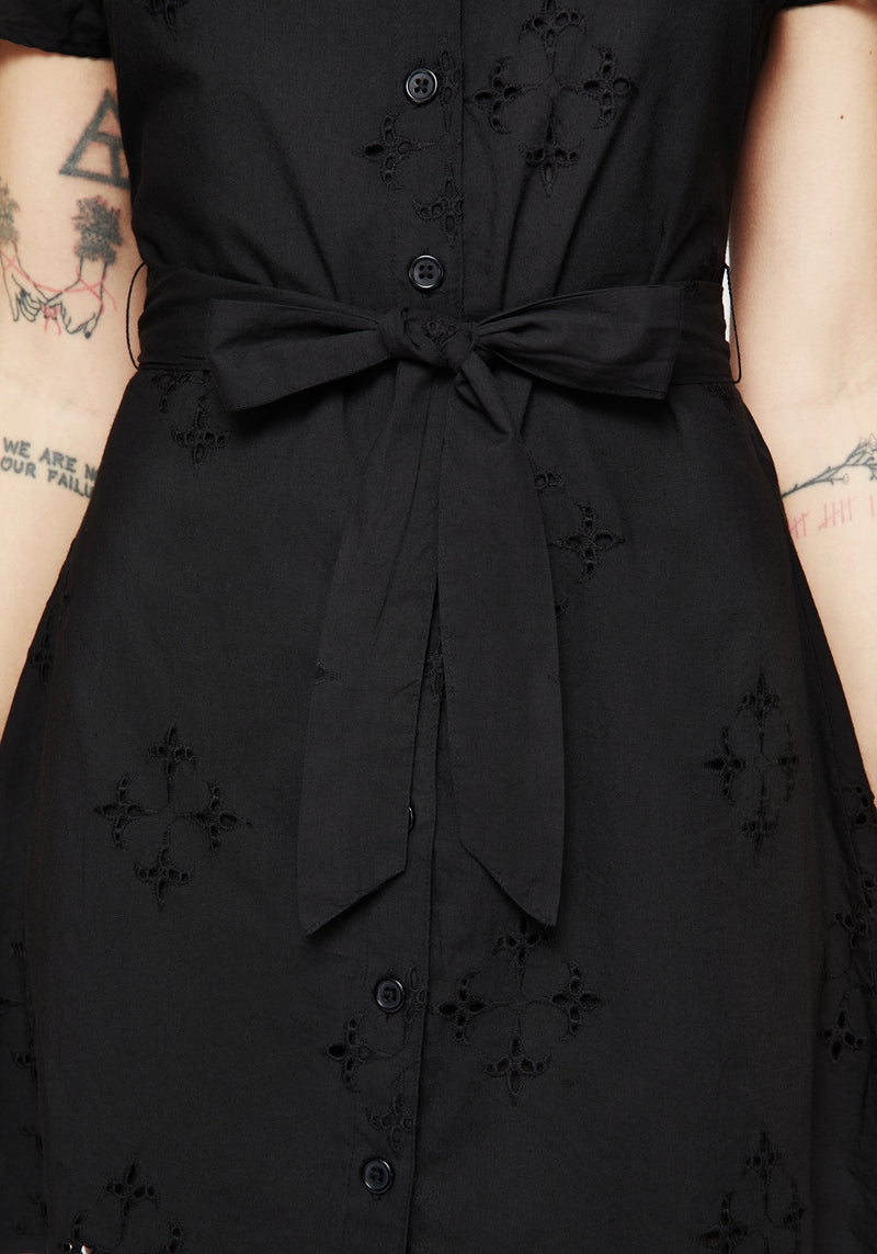Crux Broderie Cotton Belted Mini Shirt Dress | Disturbia - Shop Women's Gothic, Alternative & Dark Romantic Fashion, Accessories & Homeware Crux Broderie Cotton Belted Mini Shirt Dress | Disturbia - Shop Women's Gothic, Alternative & Dark Romantic Fashion, Accessories & Homeware