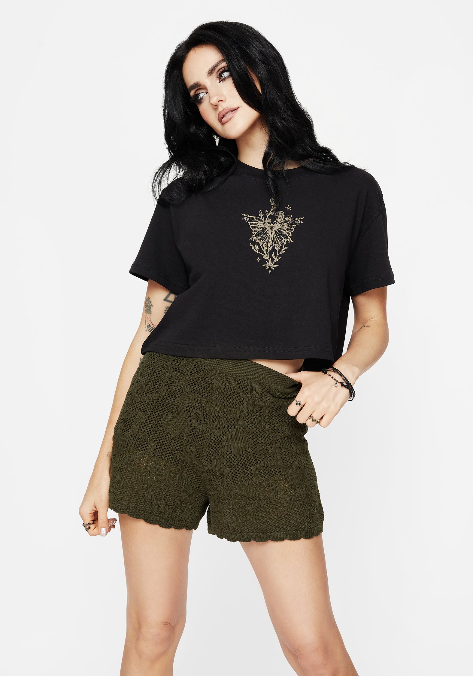 Tulip Jacquard Knit Shorts | Disturbia - Shop Women's Gothic