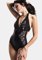 Copia Floral Embroidered Halter Swimsuit