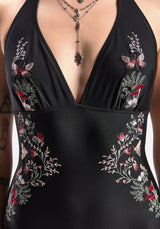 Copia Floral Embroidered Halter Swimsuit