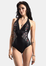 Copia Floral Embroidered Halter Swimsuit
