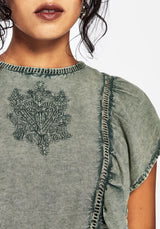Eartha Embroidered Cotton Frill Detail Peplum Top