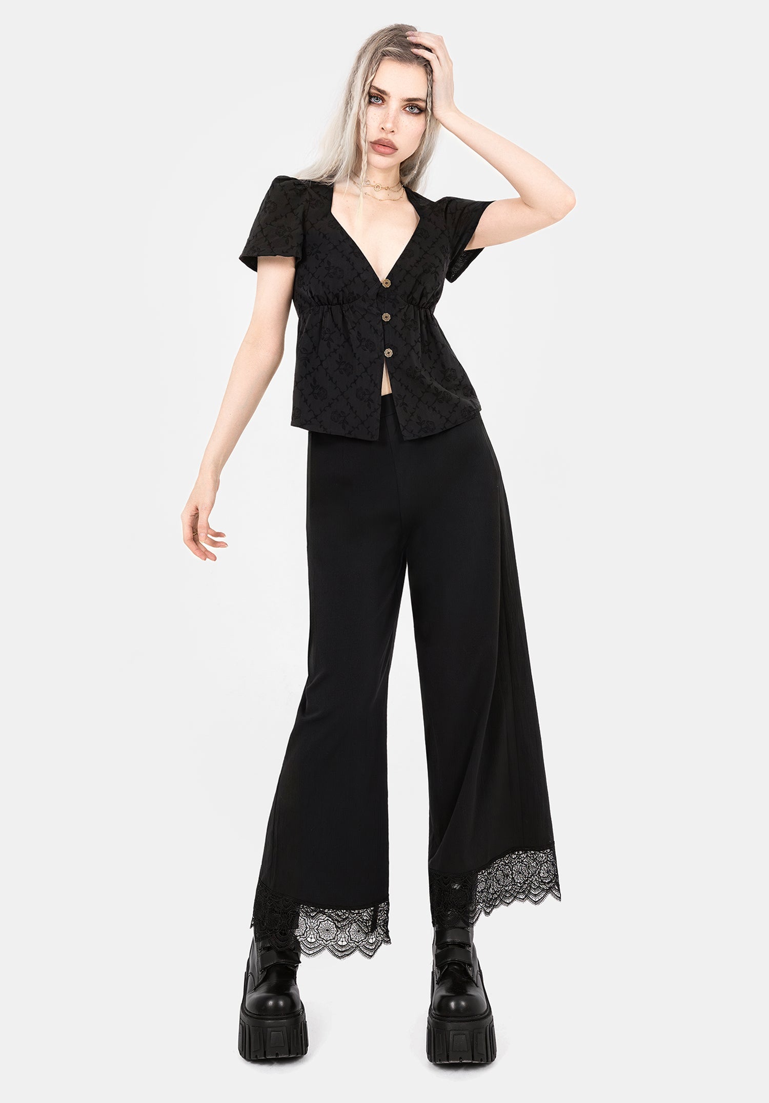 Polgara Floral Jacquard Peplum Top | Disturbia - Shop Women's