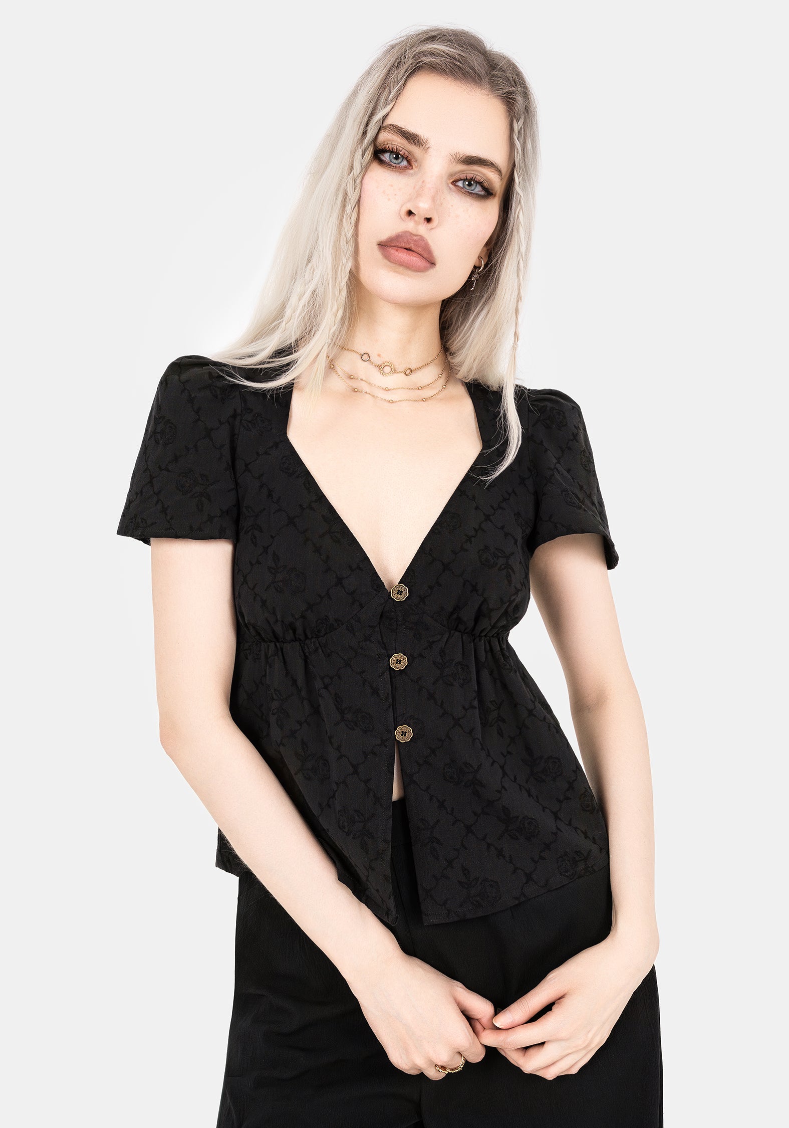 Polgara Floral Jacquard Peplum Top | Disturbia - Shop Women's