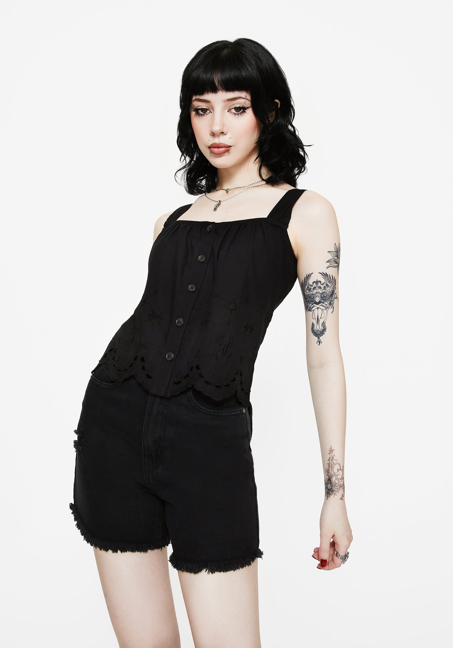 Synthweb Cotton Broderie Hem Cami Top