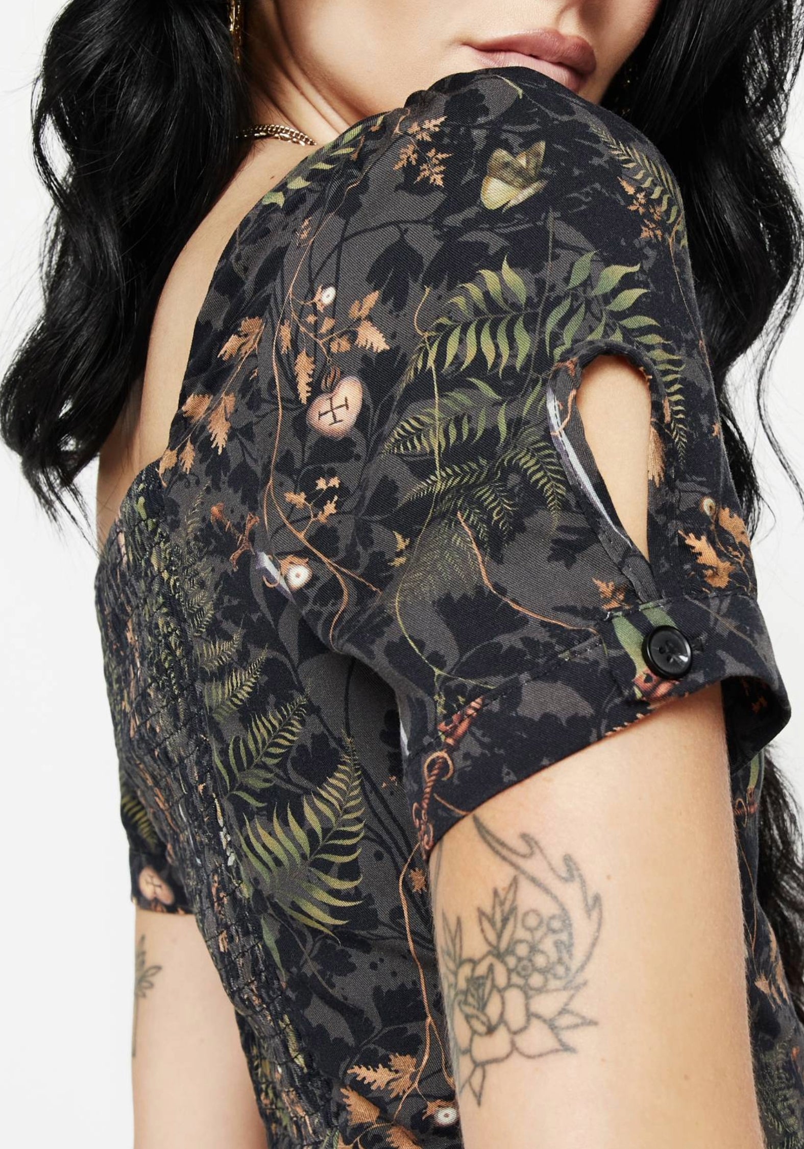 Wither Fern Print Button Up Top