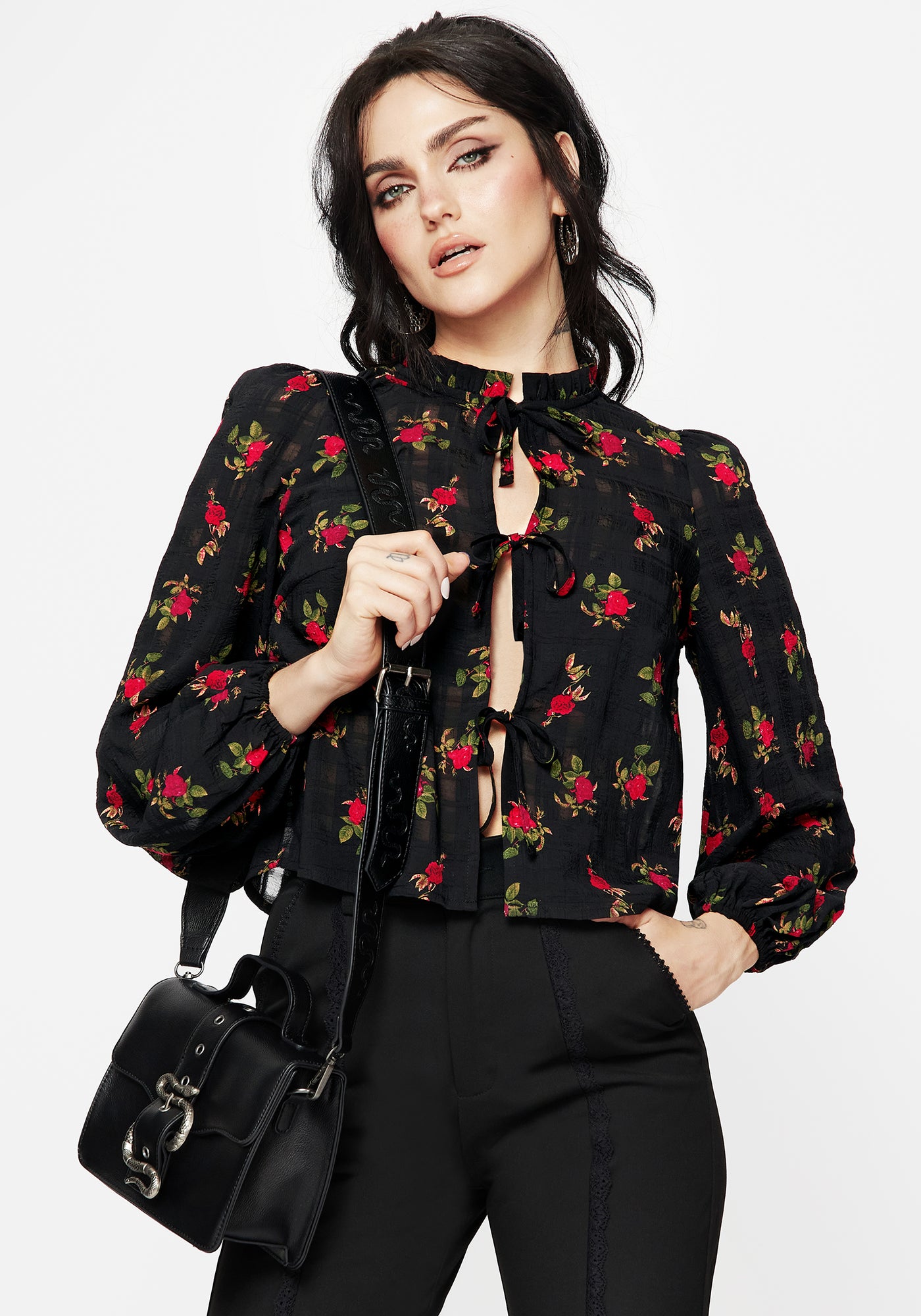 Darcey Floral Print Chiffon Tie-Front Blouse | Disturbia - Shop 