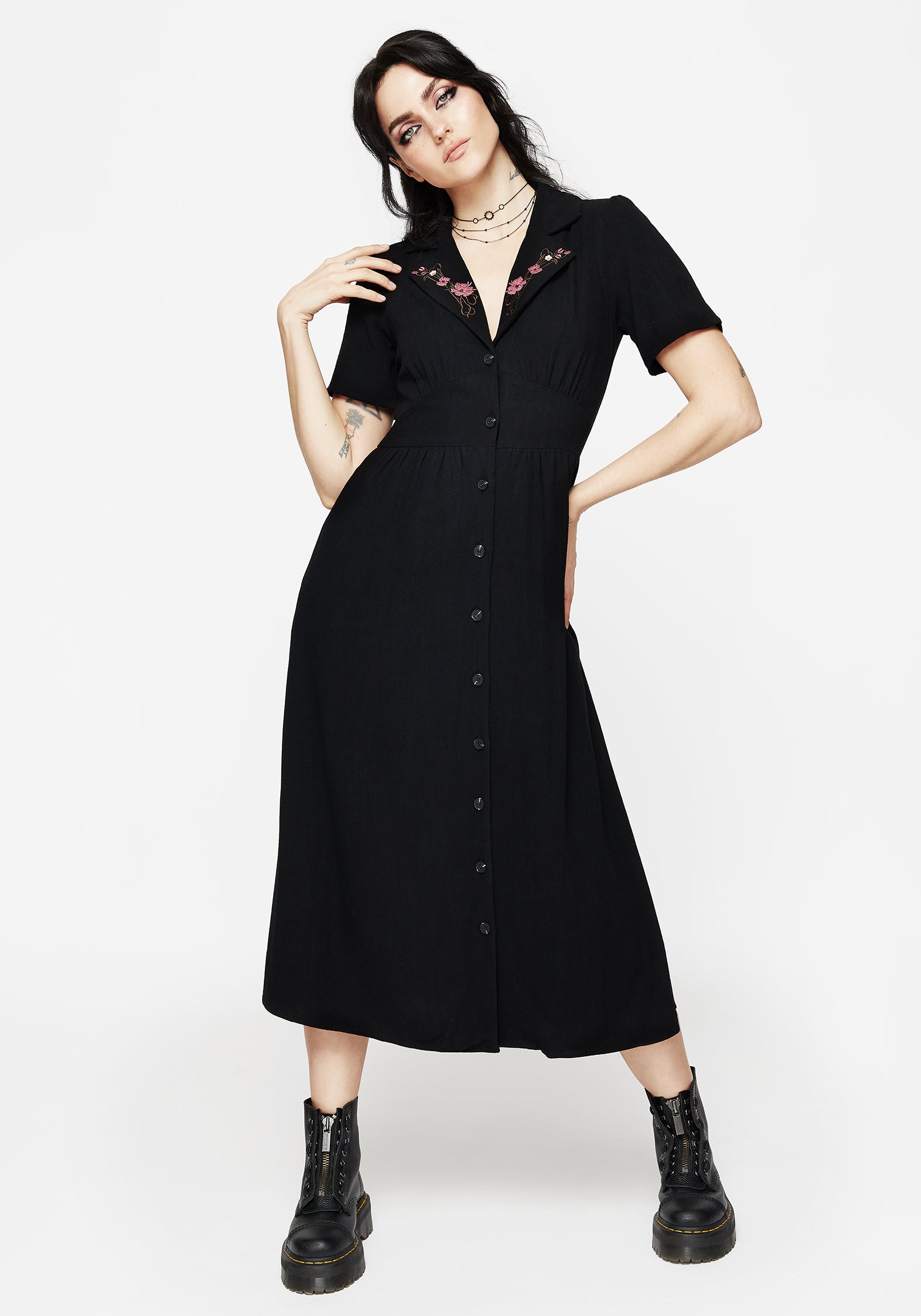 Aster Embroidered Collar Midi Shirt Dress | Disturbia - Shop