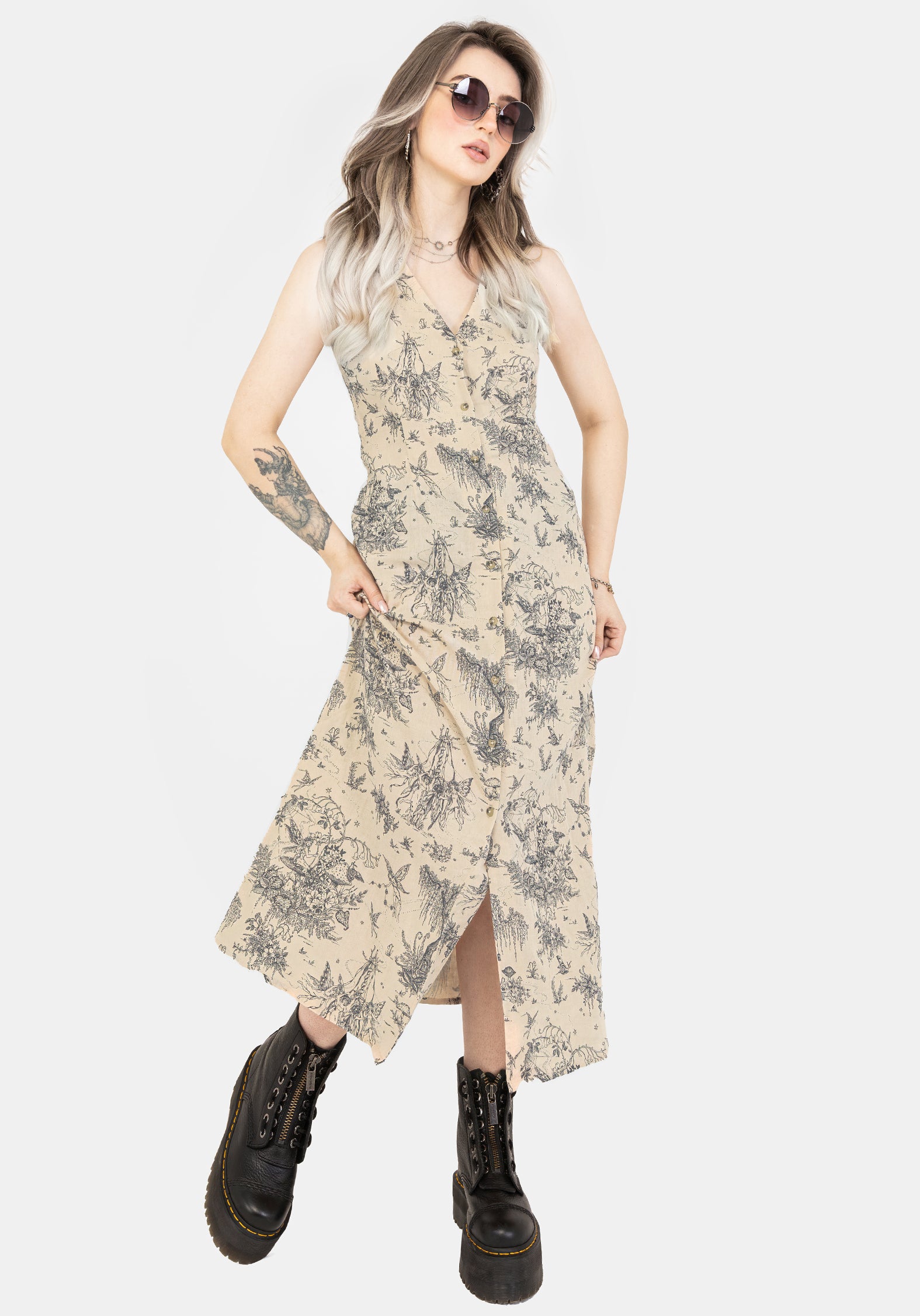 Maypole Cotton Print Button Up Midaxi Dress