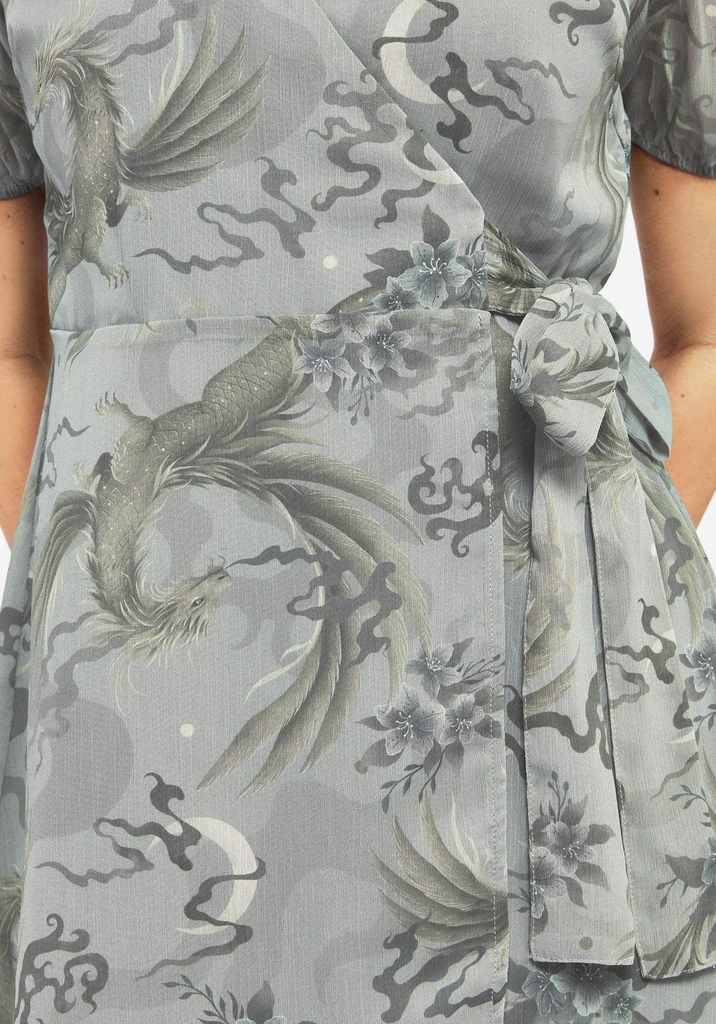 dragon print mini dress Sapphira Dragon Print Chiffon Mini Wrap Dress | Disturbia