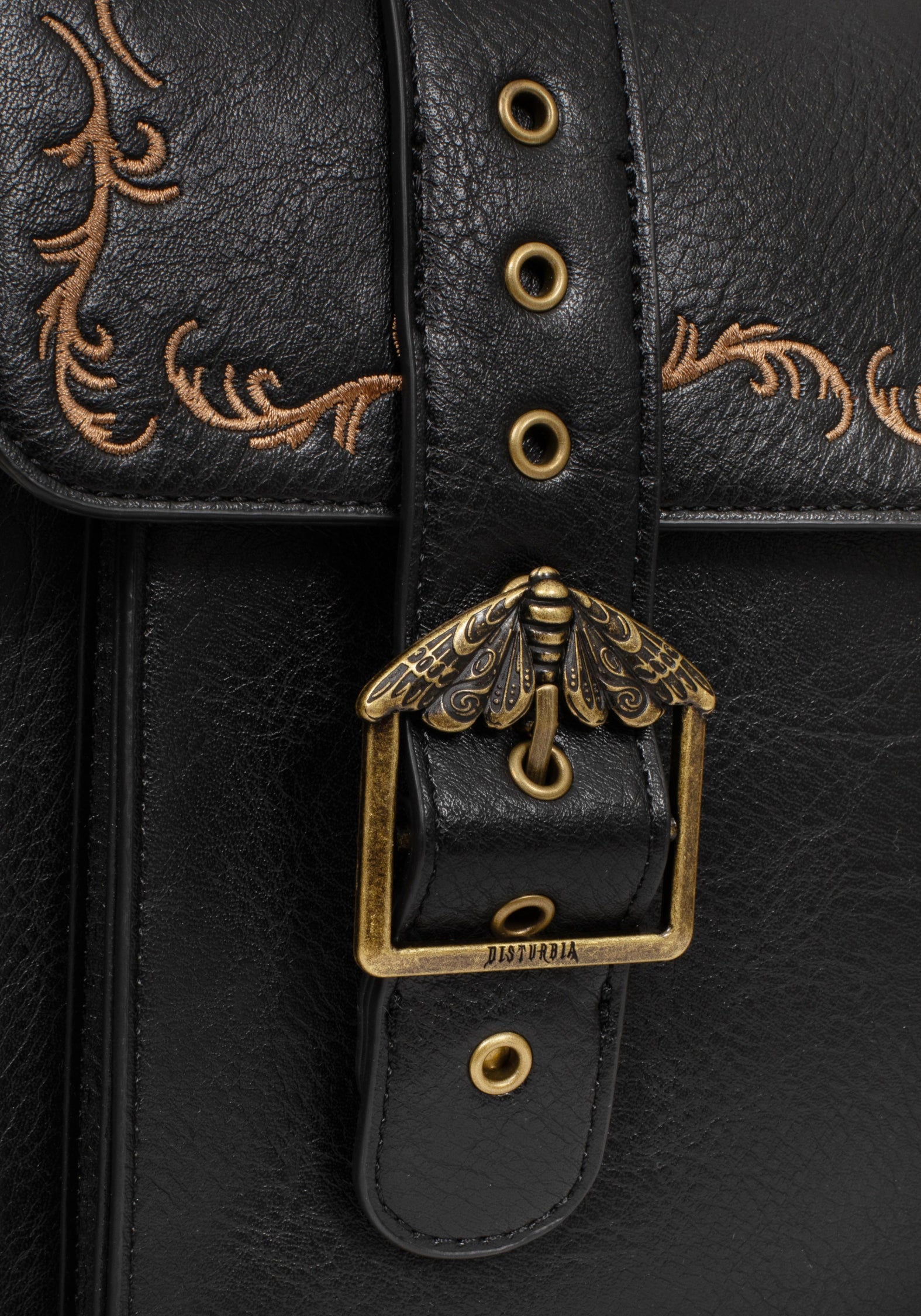Rosamoth Buckle Vine Embroidered Satchel Bag - Black | Disturbia