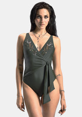 Abellona Embroidered Side Wrap Tie Swimsuit