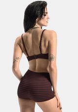 Mire Stripe High Waist Swim Shorts - Burgundy