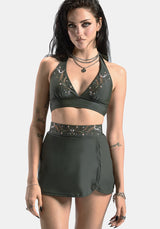 Abellona Embroidered Halter Neck Bikini Top