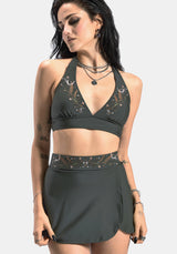 Abellona Embroidered Faux Wrap Swim Skirt